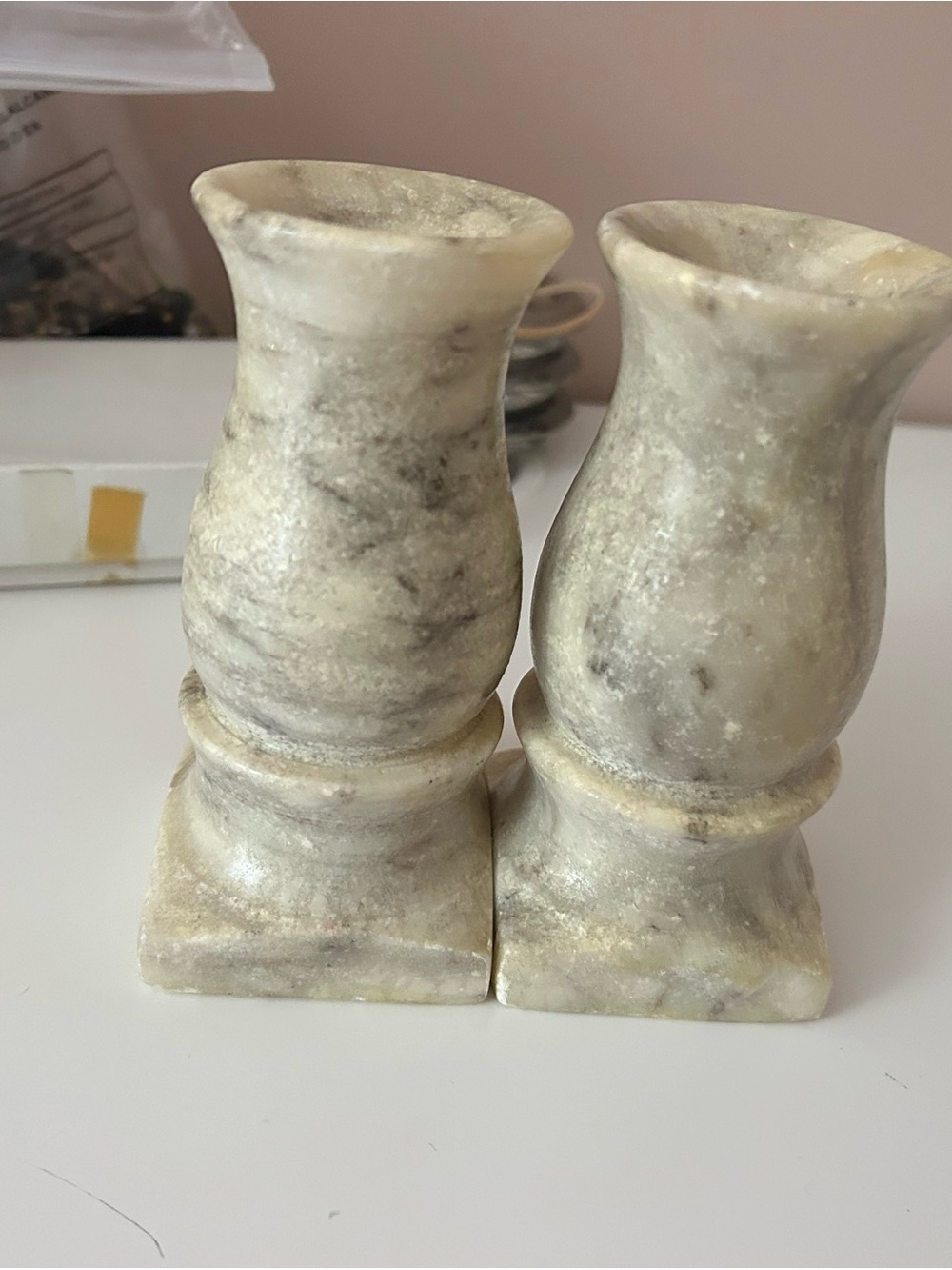 Unbranded Marble Taper Candle Holders in Cream and Gray - Set of 2